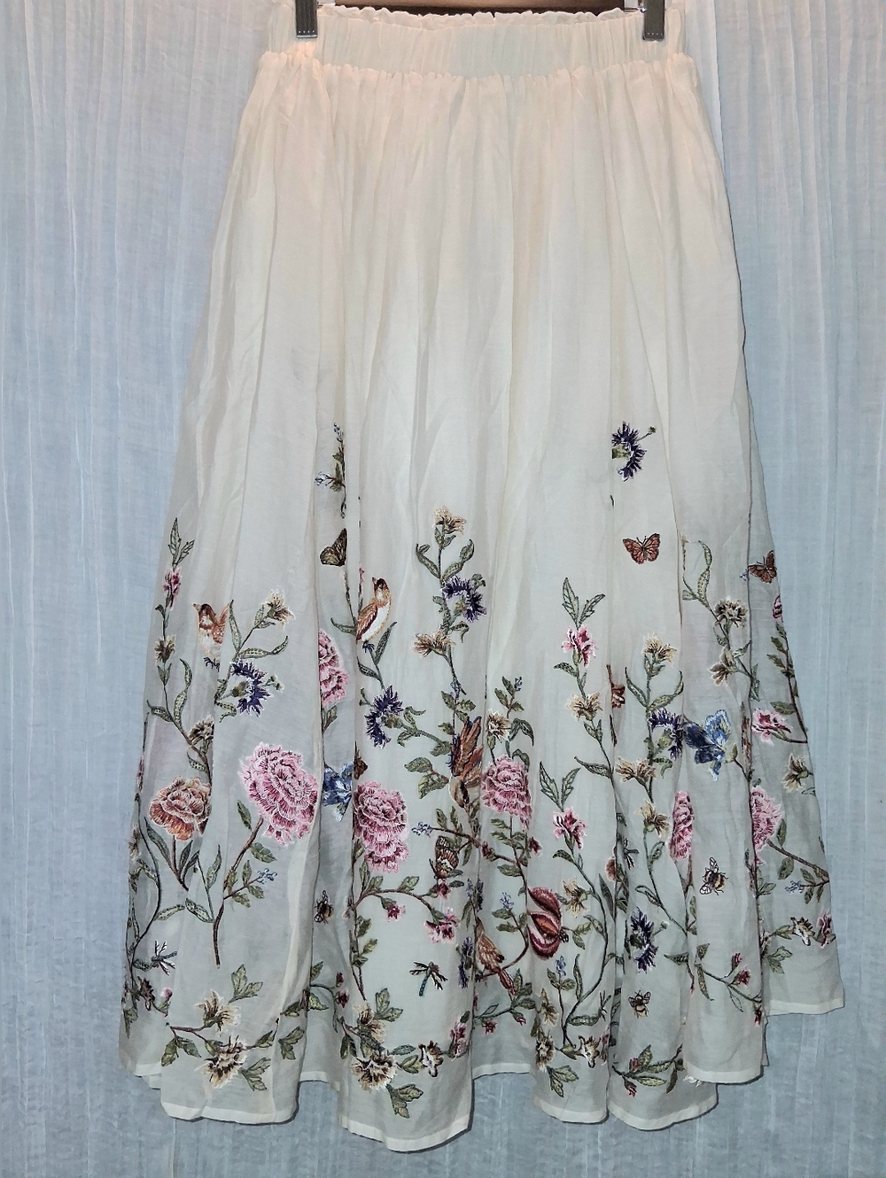 Sundance Ivory Maxi Skirt with Multicolor Floral Embroidery Fairycore